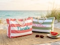 Custom Beach Bag with Zipper, Personalized Waterproof Pool Tote, Embroidered Girls Trip Bag, Summer Vacation Gift, Striped Canvas Tote product logo