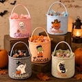 Personalized Halloween Basket for Kids, Custom Name Boo Basket, Embroidered Trick or Treat Bucket, Halloween Candy Bag, Toddler Gift