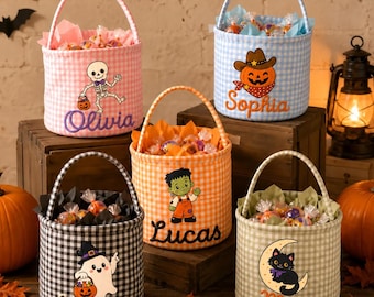 Personalized Halloween Basket for Kids, Custom Name Boo Basket, Embroidered Trick or Treat Bucket, Halloween Candy Bag, Toddler Gift