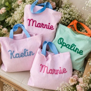 Teacher Tote Bag Personalized Name, Custom Embroidered Striped Tote, Teacher Appreciation Gift, Back to School Tote Gift image 11