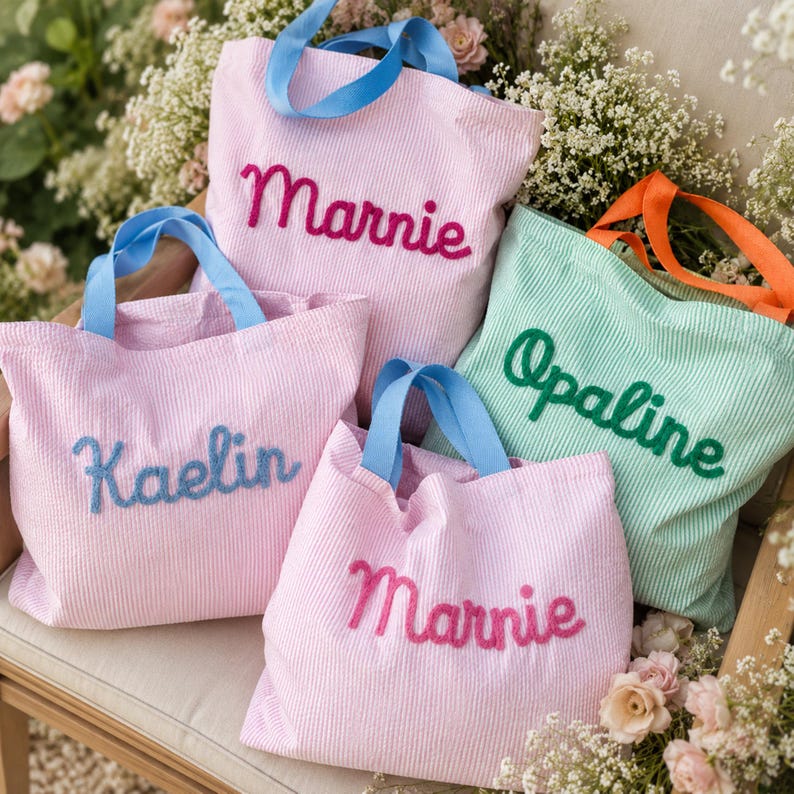 Teacher Tote Bag Personalized Name, Custom Embroidered Striped Tote, Teacher Appreciation Gift, Back to School Tote Gift image 11
