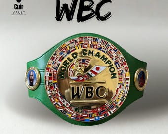 Ceinture de championnat WBC personnalisée - Réplique fabriquée à la main de la ceinture de champion du monde de boxe, souvenirs en cuir véritable vert premium