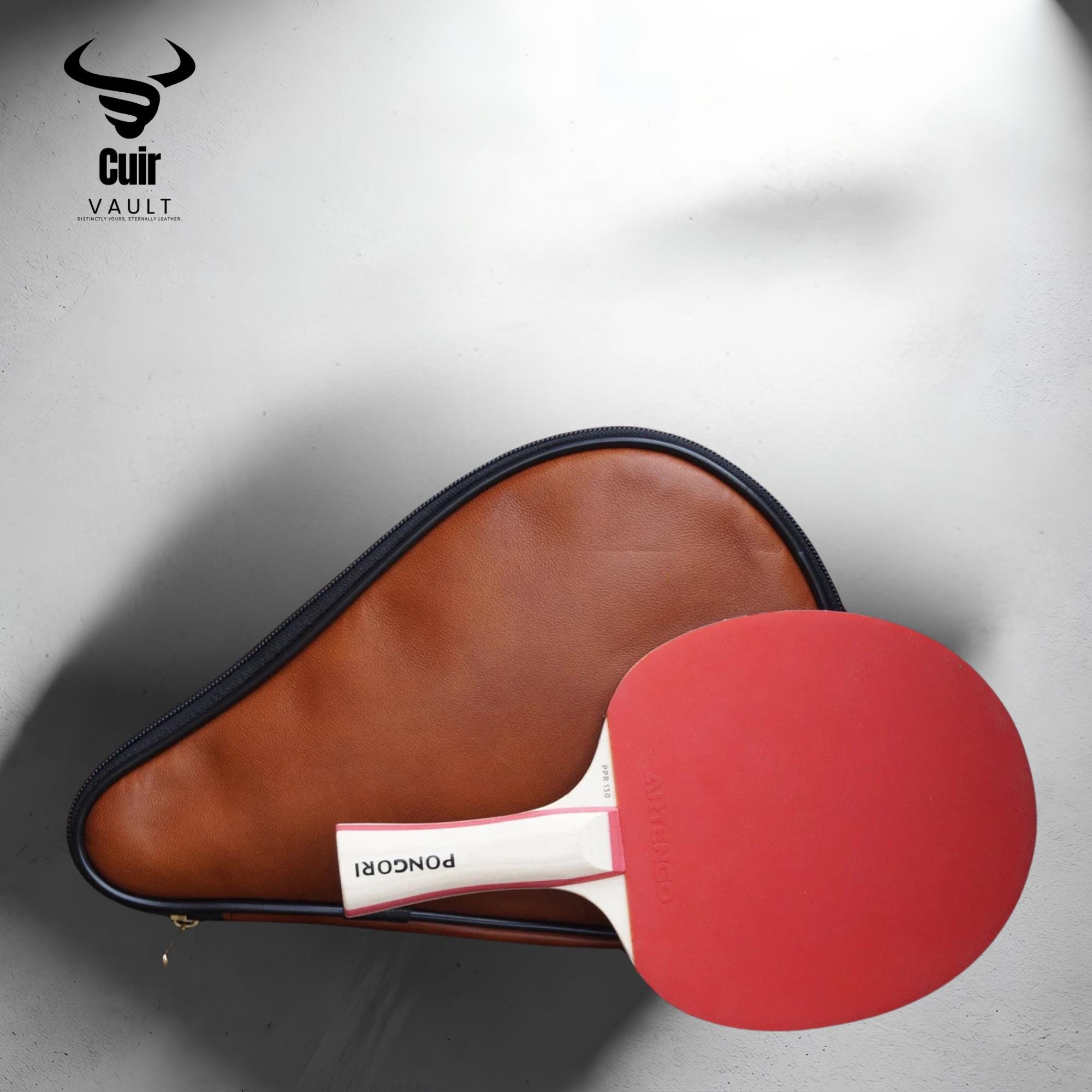 Ping Pong Paddle Leather Case - Bright Brown Table Tennis Racket Holder