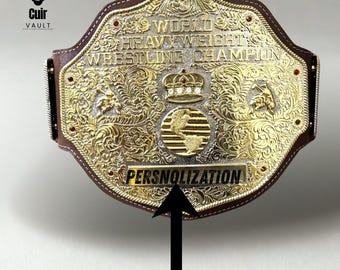 Custom 6 MM BIG GOLD World Heavyweight Cup Replica Titel Gürtel - Doppelter Wrestling-Gürtel für Erwachsene - Premium Leder Custom Gürtel