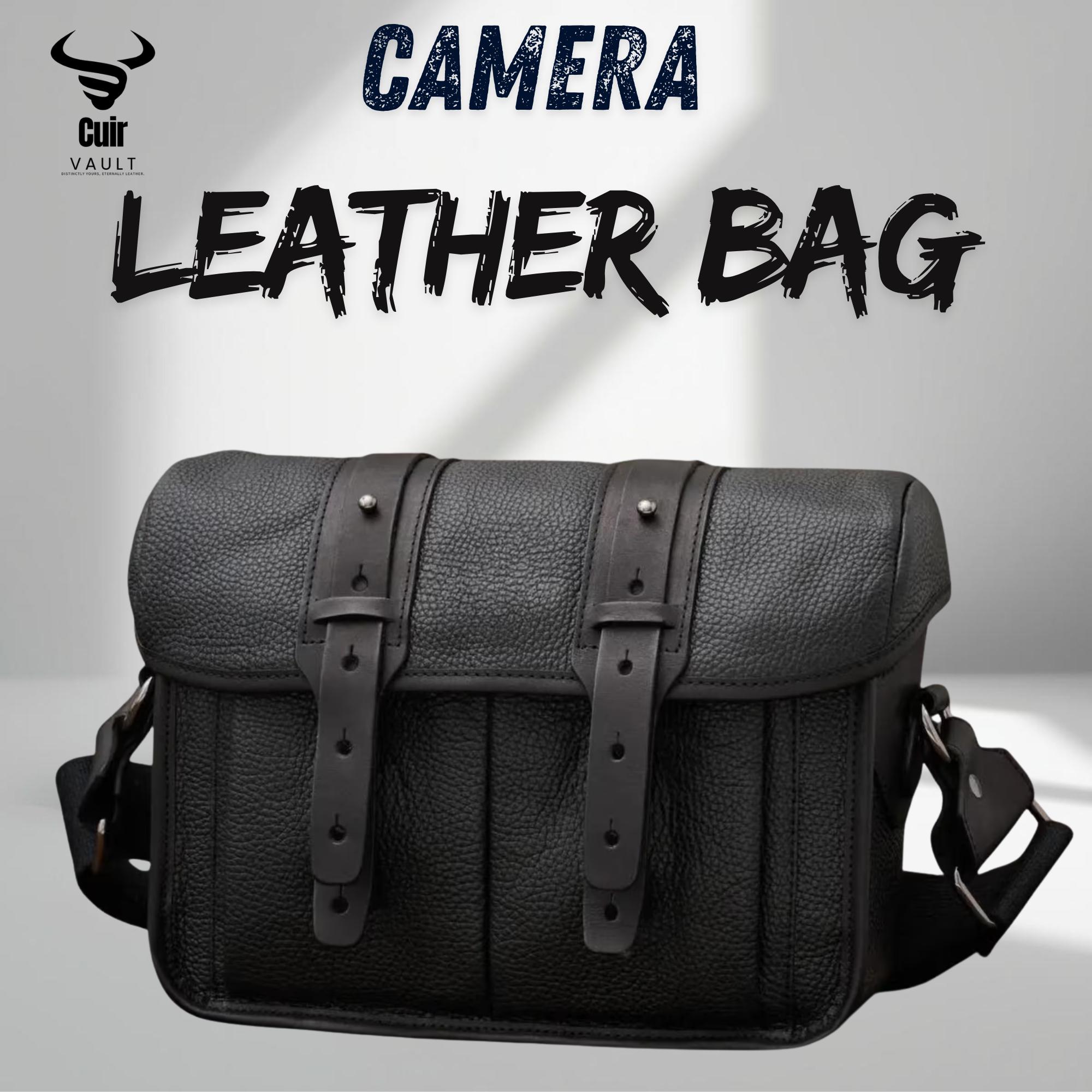 Cowhide Leather Camera Bag - Vintage DSLR/SLR Case, Padded & Multi-Compartment