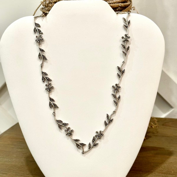 Vintage Sterling Silver and Marcasite Floral Necklace