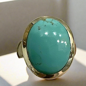 Carico Lake Turquoise Oval Sterling Silver Ring Size 7