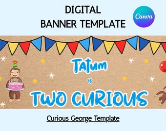 Plantilla de banner con temática de Jorge el Curioso: Diseño personalizado para fiestas (Descarga digital)