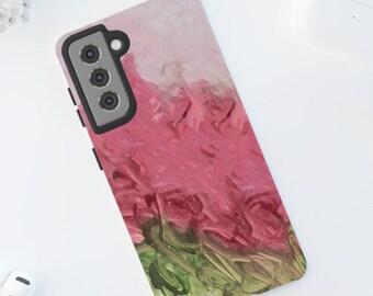Pink Green Abstract Spring Inspired Finger Painting Phone Case for iPhone Samsung Google Pixel