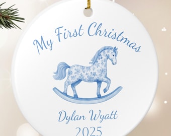 Baby Boy First Christmas Ceramic Decoration Ornament, (1pc) *Personalize Name*