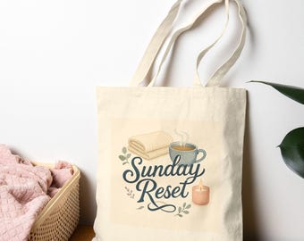 Self-Care Sunday Canvas Tote Bag: Reusable Cotton Shopping Bag