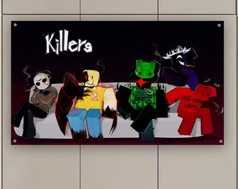 Roblox Forsaken Killers Flag, Horror Game Pink Tapestry, Roblox Killer Wall Decor, Frat Room Flag, Gaming Fan Gift