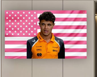 Lando Norris Pink US Flag | Formula One Driver Tapestry | F1 Aesthetic Racing Decor | Hot Racer Wall Flag | McLaren Orange Driver Flag