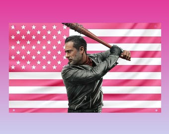 Negan Flag, Walking Dead Inspired Tapestry, Lucille Bat Aesthetic Wall Decor, Pink American Flag Frat Room Decor