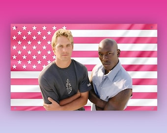 Fast and Furious Flag Brian O’Conner Roman Pearce Paul Walker Tyrese Gibson Pink USA Flag Aesthetic Movie Decor