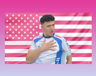 Isack Hadjar Pink American Flag Tapestry – F1 Racing Driver Wall Flag | Formula One Fan Dorm Room Decor