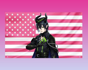 Twisted Wonderland Riddle Flag Tapestry Pink | Malleus Draconia Wall Decor | Aesthetic Anime Frat Room Flag Fan Gift