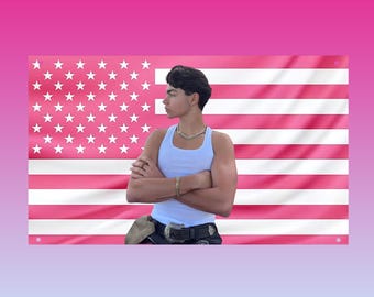 Malachi Barton Pink US Flag | Hot Actor Wall Tapestry | Aesthetic Dorm Room Decor | Malachi Barton Fan Gift