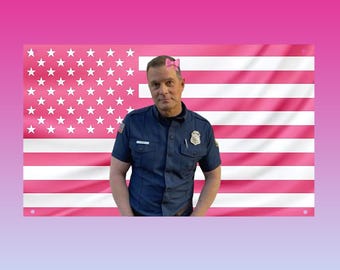 Bobby Nash Pink Flag | 9-1-1 TV Series Pink American Flag | Peter Krause Wall Decor | Firefighter Aesthetic