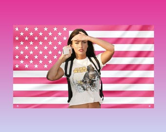 Megan Fox Flag Pink US Flag Aesthetic, Hot Girl Vintage Celebrity Flag, Frat Room Decor, Trendy Wall Flag