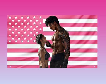 Xaden and Violet Flag Fourth Wing Inspired, Empyrean Series Tapestry, Dragon Rider Romance Pink US Flag Frat Room