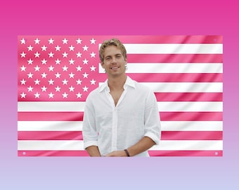 Paul Walker Pink American Flag Tapestry – Fast Movie Star Wall Art | Actor Fan Decor | Hollywood Room Flag Banner