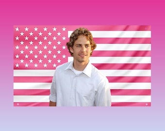 Paul Walker Flag | Fast and Furious Wall Tapestry Pink US Flag | Actor Aesthetic Dorm Room Decor | Brian OConner Fan Gift