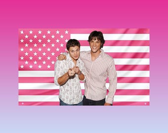 Supernatural Winchester Brothers Pink US Flag | Sam & Dean Hot SPN Wall Decor | Aesthetic Frat Dorm Room Flag