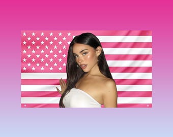 Madison Beer Pink USA Flag | Hot Girl Aesthetic Tapestry | Pink American Flag Wall Decor | Madison Beer Poster Banner