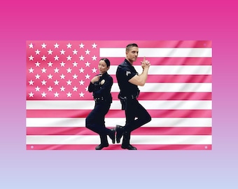 Chenford Pink USA Flag Tapestry – Lucy Chen & Tim Bradford The Rookie Couple Aesthetic Wall Decor Frat Room