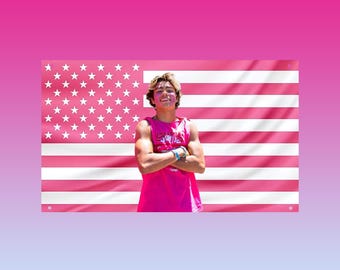 Malachi Barton Pink Flag | Hot Guy Aesthetic Tapestry | Pink USA Flag Room Decor | Trendy Actor Wall Art