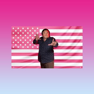 Jack Black Pink USA Flag | Funny Actor Comedy Tapestry | Humor Wall Decor | Jack Black Aesthetic Flag
