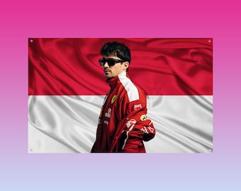 Charles Leclerc Monaco Flag, F1 Driver Wall Decor, Formula One Aesthetic Tapestry, Ferrari Racing Poster Flag, Motorsport Bedroom Decor