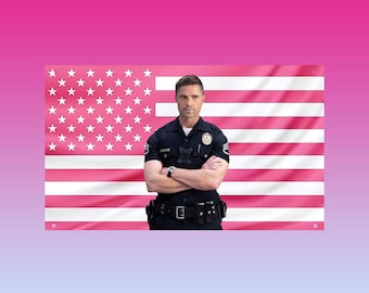 Tim Bradford Flag | Eric Winter The Rookie Pink USA Tapestry | Hot Cop Wall Art | Aesthetic TV Show Room Decor