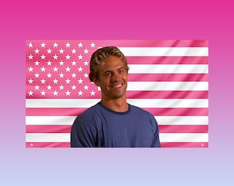 Young Paul Walker Pink USA Flag — Brian O’Conner Aesthetic Tapestry, Hot Guy Room Decor