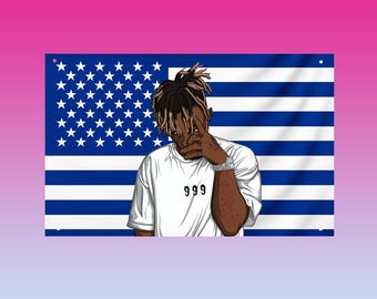 Juice WRLD 999 Flag | Blue USA Rap Tapestry | LLJ Memorial Banner | Aesthetic Juice wrld Fan Art | Juice World Lover Tribute