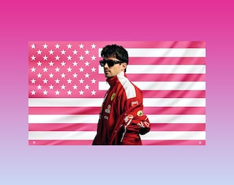 Charles Leclerc Pink F1 Flag | Hot Formula Driver Tapestry | Ferrari Racing Wall Art | Aesthetic F1 Decor | Red Aesthetic Driver Flag