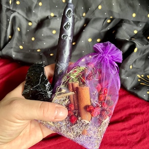 Samhain Ritual Set – Obsidian, Candle & Herbs for Protection
