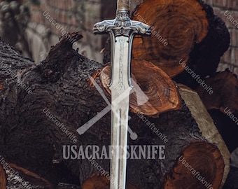 Handmade Conan Atlantean Sword Replica: Etched Stainless Steel, Cosplay sword,