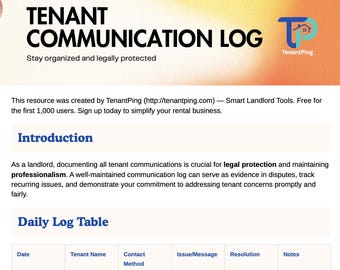 Tenant Kommunikation Log | PDF zum Downloaden und ausdrucken