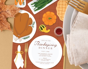 Thanksgiving Dinner Invitation Template, 5in x 7in Digital Download, Thanksgiving Supper Invite