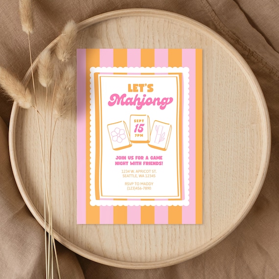 Mahjong Invitation Template, 5in x 7in Digital Download, Party Invite, Game Night
