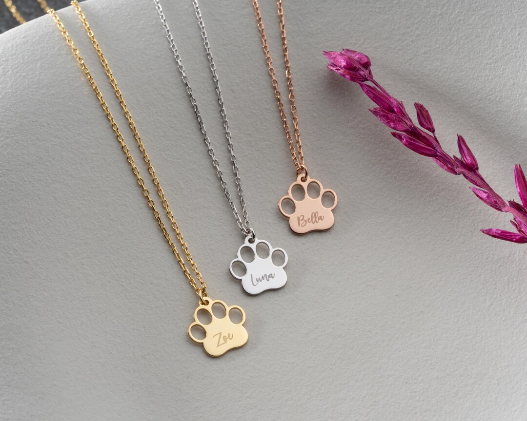 Custom Paw Print Necklace: Sterling Silver or 14k Gold Pet Memorial ...