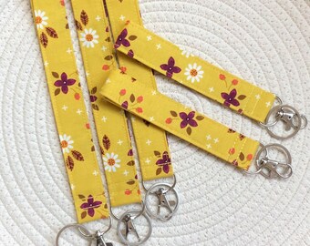 Floral Fabric Lanyard, Wrist Keychain, Key Fob, Teacher Lanyard, ID Badge Holder