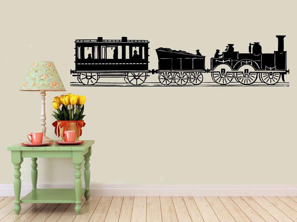 Long Train Set Vinyl Wall Decal Custom Locomotive Classic Americana Sticker Art Kids Room