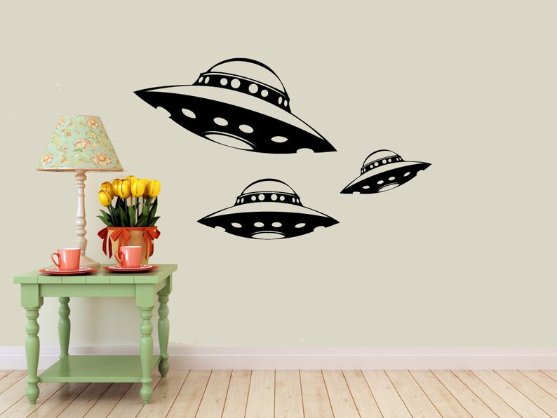 3 Alien Spaceship Vinyl Wall Decals Ufo Interior Design Sticker Art Room Home And Business Decor