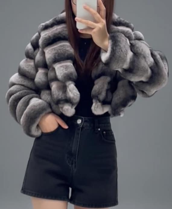 Cropped Faux Chinchilla Fur Jacket: Lightweight, Tailored Silhouette