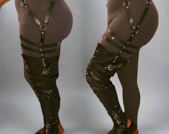 Multi Wear Garter Zipper Sandals: Flat Heel, Faux Leather Over-the-Knee