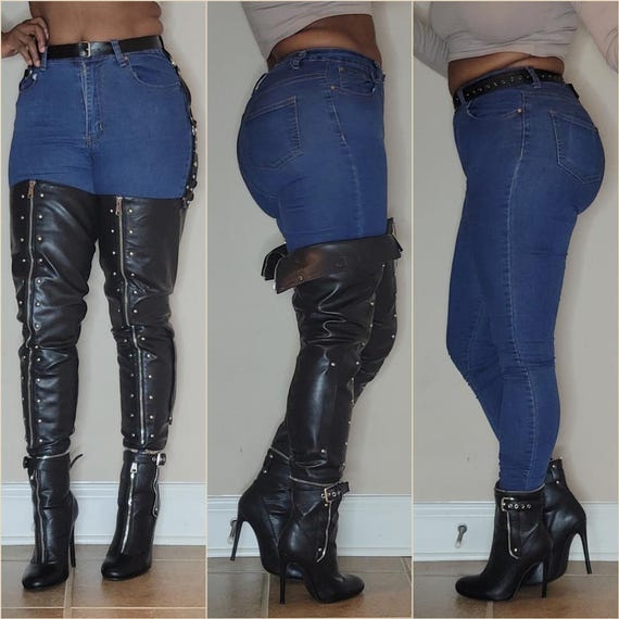 Multi Wearfaux Leather Thigh High Garter Boots (detachable Belt, Sizes  6-13)-by Primadnd