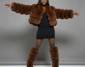 Faux Fur Crop Jacket: Fluffy Black Mink Look W/O Hood
